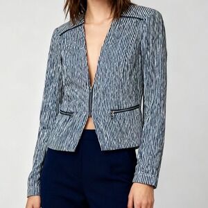 VEX Collection Seersucker Striped Zipper Jacket Blazer Career Office 36 / US 6